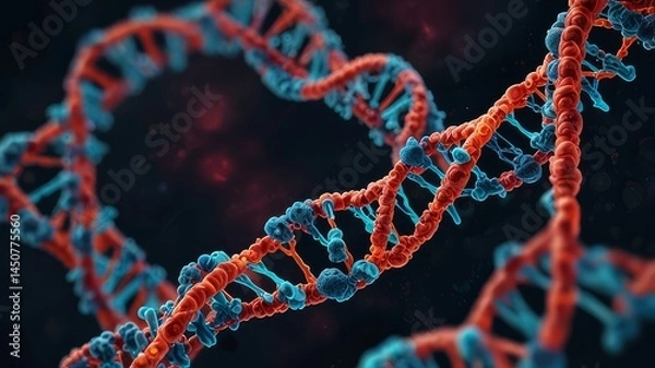 Fototapeta Colorful DNA Strands Floating in Dark Space Genetic Science Illustration