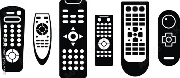 Fototapeta TV, Ac remote button icon set flat and line collection isolated on transparent background. It is an electronic device to operate smart TV from a distance technology wirelessly power for app and web