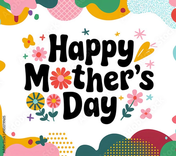 Fototapeta Happy mothers day greeting card template, abstract background with flowers, graphic design illustration wallpaper 