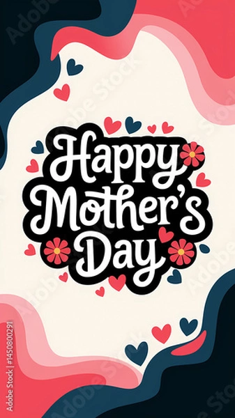 Fototapeta Happy mothers day greeting card template, abstract background with hearts, graphic design illustration wallpaper 