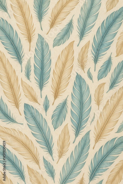 Fototapeta Feather seamless pattern vector illustration features a natural, decorative design with floral and leaf elements on a textured background