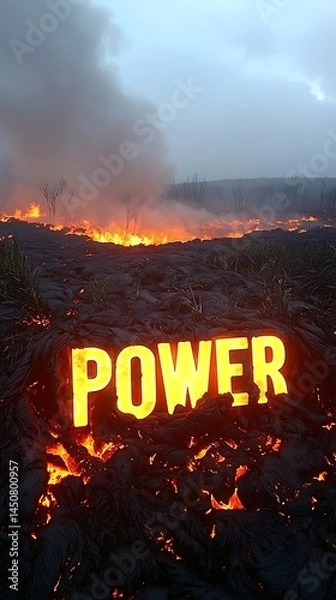 Obraz Fiery volcanic landscape with glowing word