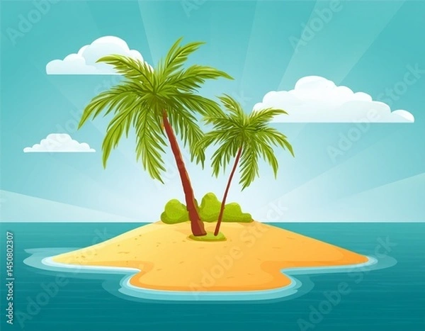 Fototapeta desert tropical island with palm trees