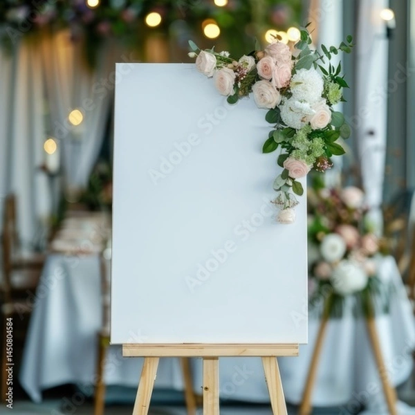 Fototapeta hyper realistic Empty White wedding board decorated
