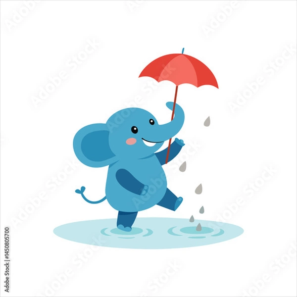 Obraz Rainy Day Elephant Character Clipart Vector Design