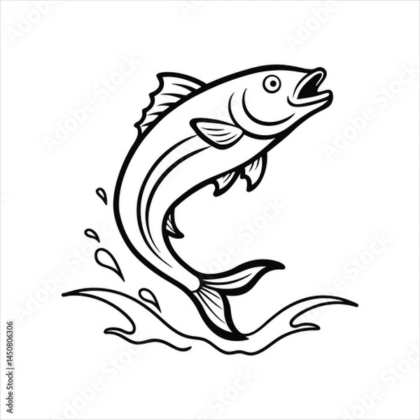 Fototapeta Sketch Style Jumping Fish Vector Isolated