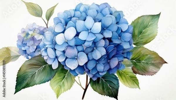 Fototapeta watercolor illustration of a blue hydrangea flower ai illustration white background