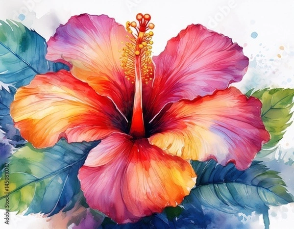 Fototapeta vibrant watercolor hibiscus flower showcasing rich colors and intricate details perfect for nature themed designs