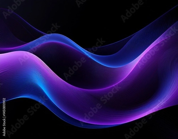 Fototapeta purple abstract wave background modern design with copy space blue purple abstract dynamic wave on black background grainy vibrant color flow banner design poster cover header futuristic background