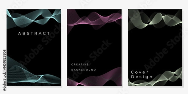 Fototapeta Abstract curved lines poster background set. Template with vibrant line wave in motion. Design for social media, cover, banner, flyer. Vector illustration