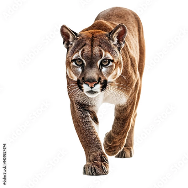 Fototapeta A cougar walking towards the camera isolated on transparent background