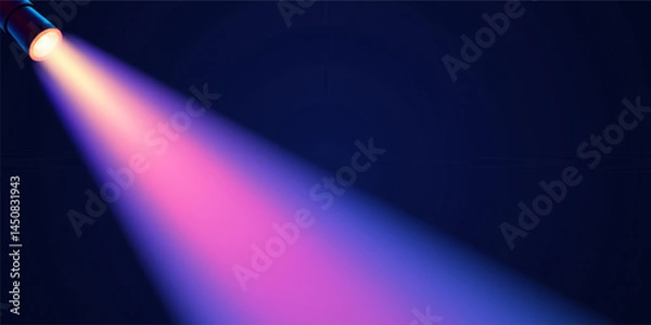 Fototapeta Vector purple diagonal spotlight with soft pink and blue shades on dark background