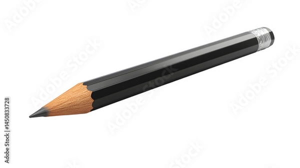 Obraz Cartoon pencil in black plastic, 3D rendering, isolated on white background