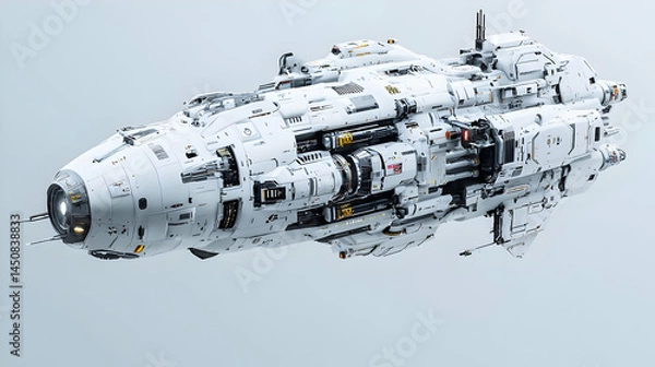 Fototapeta Pixel Art Futuristic Spaceship In White