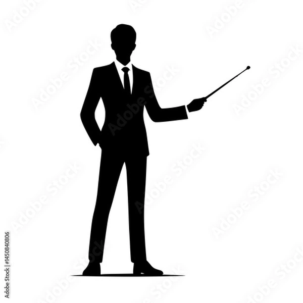 Fototapeta Businessman silhouette presenting with pointer on transparent background  