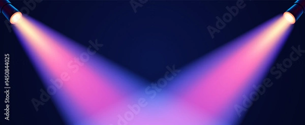 Fototapeta Vector purple crossing diagonal spotlight with soft pink and blue shades on dark background