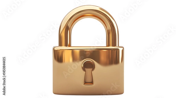 Obraz Gold padlock icon with high-gloss plastic finish, cartoon 3D style, isolated on white background