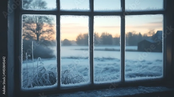 Obraz Frosty winter landscape viewed through a window.