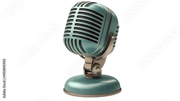 Obraz Green studio microphone icon. 3D rendering isolated on white background. Cartoon plastic style