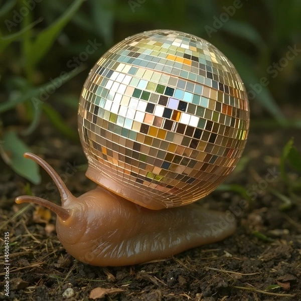 Fototapeta Snail and disco ball. Party time. 