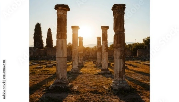Fototapeta Ancient columns bathed in golden light