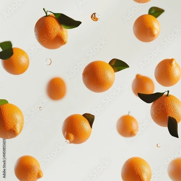 Fototapeta clean floating-style orange fruit on seamless white studio backdrop 1