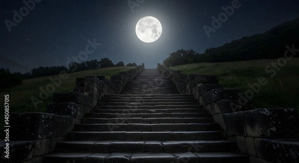 Obraz Mystical Stone Stairway Under Full Moon