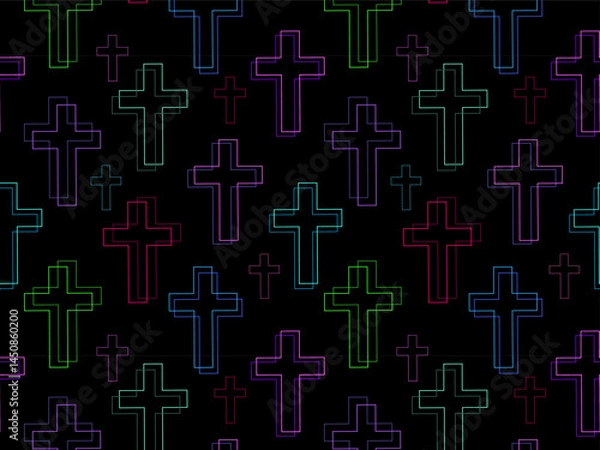 Fototapeta Seamless pattern of bright neon double crosses