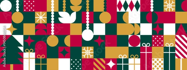 Fototapeta Merry christmas banner template background. ratio 8:3 in flat design