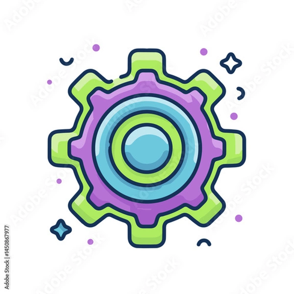 Obraz Colorful gear icon design with vibrant shapes and patterns  