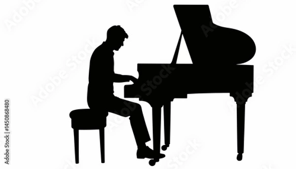 Fototapeta Silhouette of a classical pianist performing on piano, artistic expression