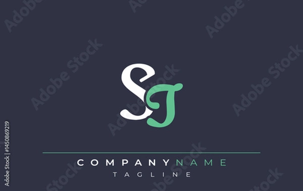 Fototapeta Elegant Stylized ST Lettering Design. Stylish Modern Logo featuring Monogram Letters in White and Teal Shade