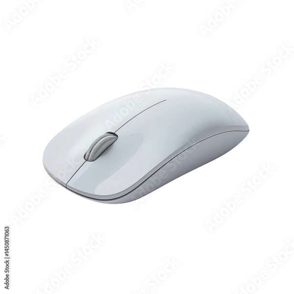 Fototapeta Minimalist wireless mouse in matte white with ergonomic design showcasing sleek functionality, Isolated Transparent Background