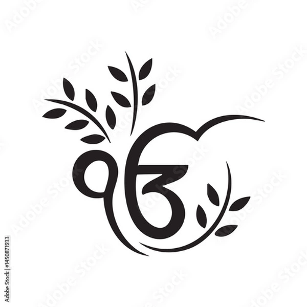 Obraz Ek Onkar Symbol with Floral Design