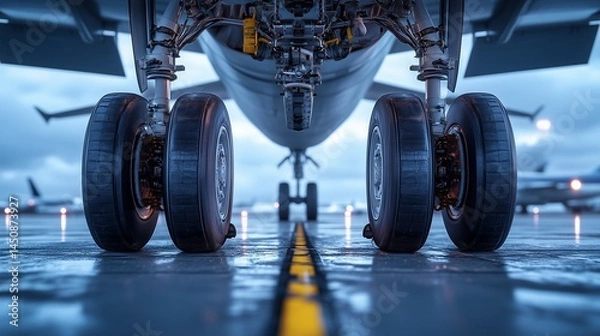Fototapeta Detailed Aircraft Landing Gear System Isolated, Focus on Safety and Durability