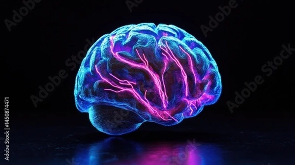 Fototapeta 3D brain, glowing, neon