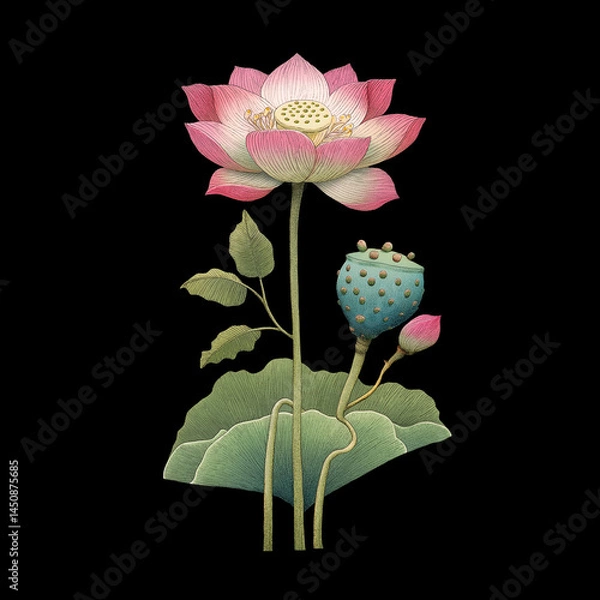 Obraz 蓮の花、つぼみ、実
