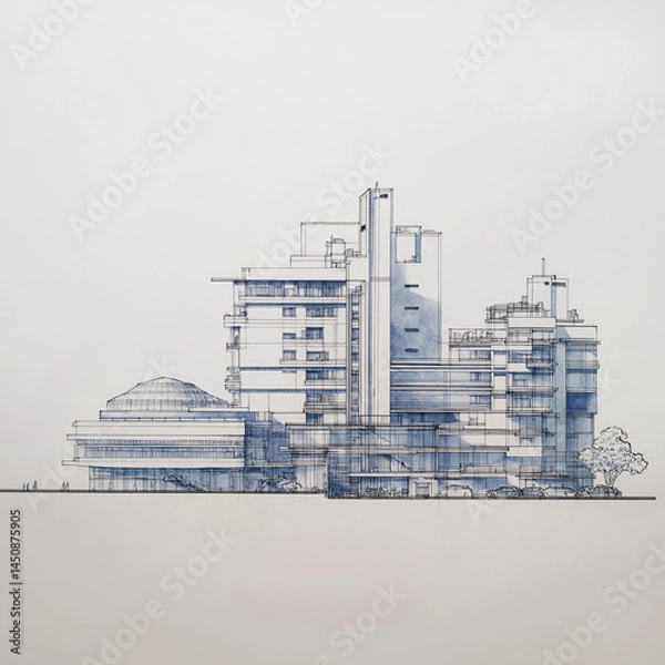 Obraz 建築断面図：ビル・病院