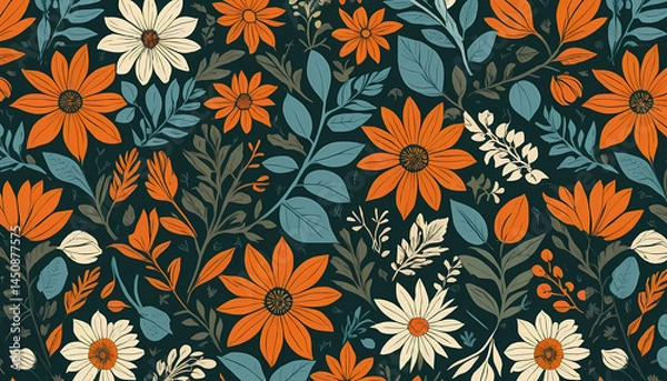 Obraz Autumn Floral Symphony: A Seamless Botanical Pattern