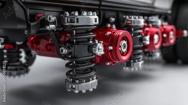 Fototapeta Robust Truck Suspension System Detailed View, Heavy-Duty Vehicle Part Showcase