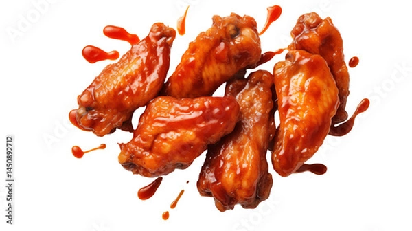 Obraz Close up of chicken wings with sauce isolated on transparent background	
