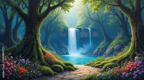 Obraz Enchanted Trail: A Journey to the Waterfall