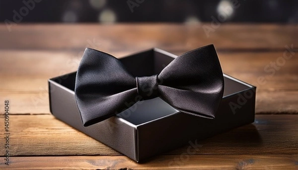 Obraz elegant black bow tie in a box on wooden table formal gift stylish accessory sophisticated presentation