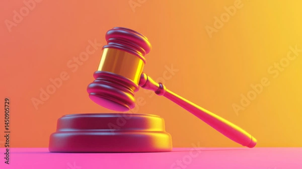Obraz Order in Style: Cartoon Judge’s Gavel on Vibrant Background

