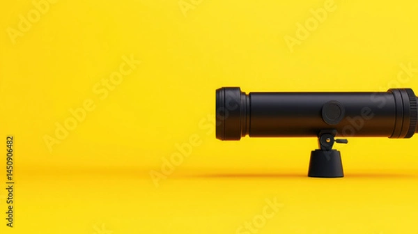 Obraz Celestial Focus: Realistic Black Telescope Side View on Yellow Canvas

