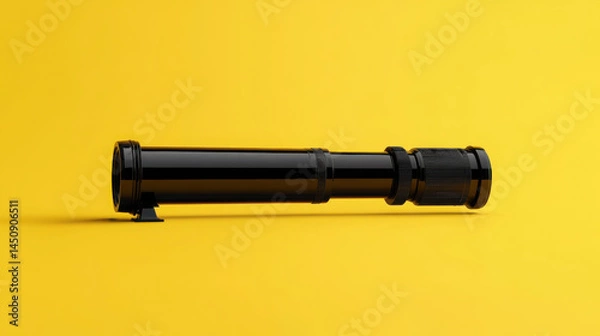 Obraz Celestial Focus: Realistic Black Telescope Side View on Yellow Canvas

