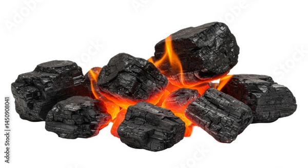 Fototapeta Pile Of smoldering coal's isolated on transparent background, PNG 