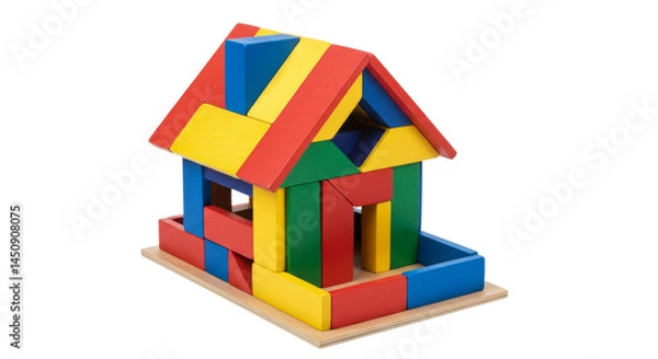 Fototapeta Toy House Model Made of colorful Piece's isolated on transparent background, PNG 