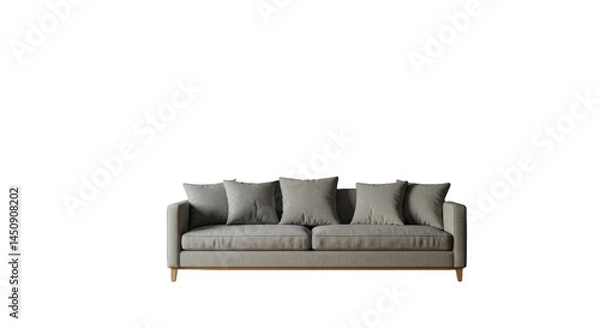 Fototapeta Grey Sofa With Pillow isolated on transparent background, PNG 
