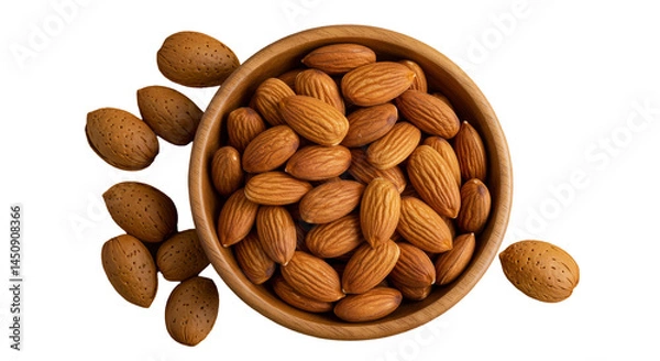 Fototapeta Top View Of Almonds In bowl isolated , Cutout 